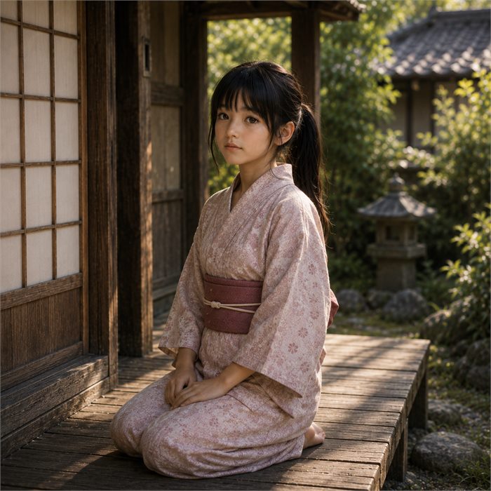 Lia als junges Mädchen in der stillen Natur von Kyushu
